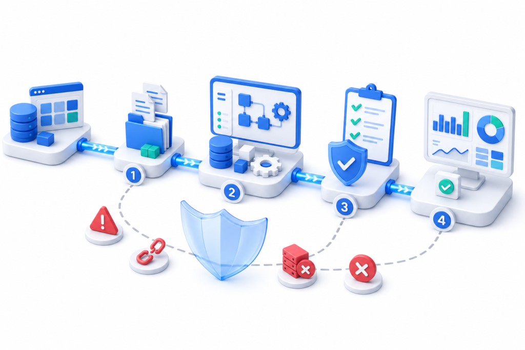 Structured ERP implementation steps with risks identified and resolved