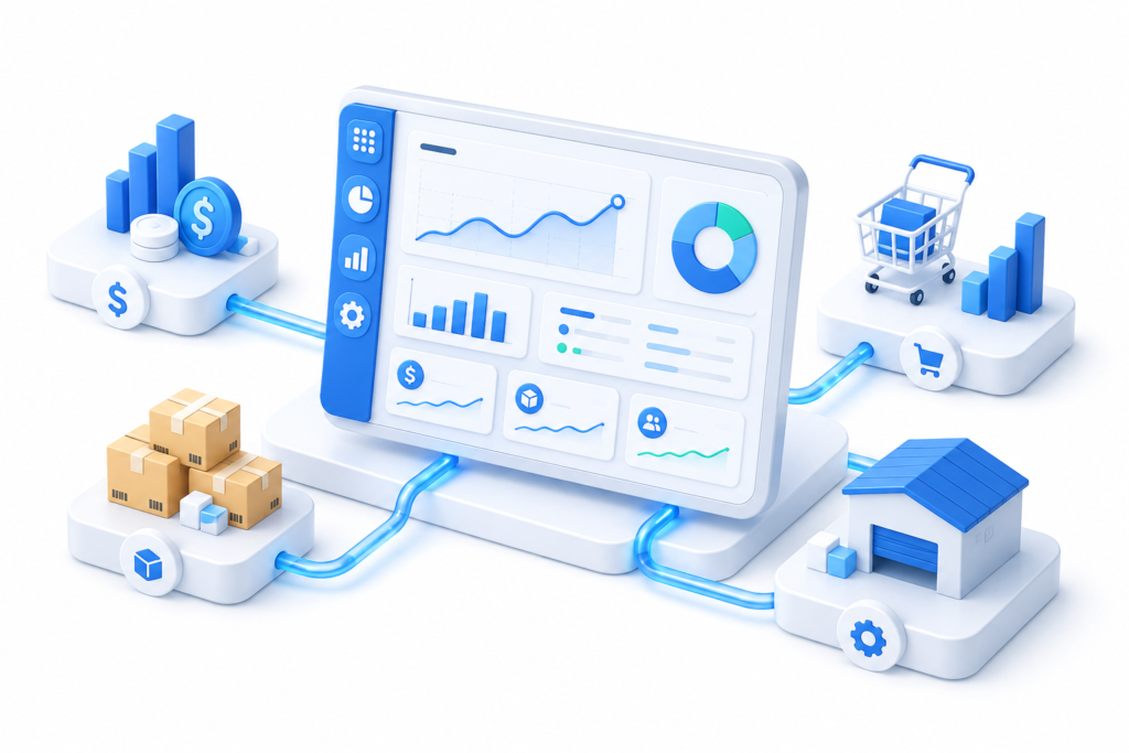 Business Central dashboard showing real-time sales, inventory and financial data