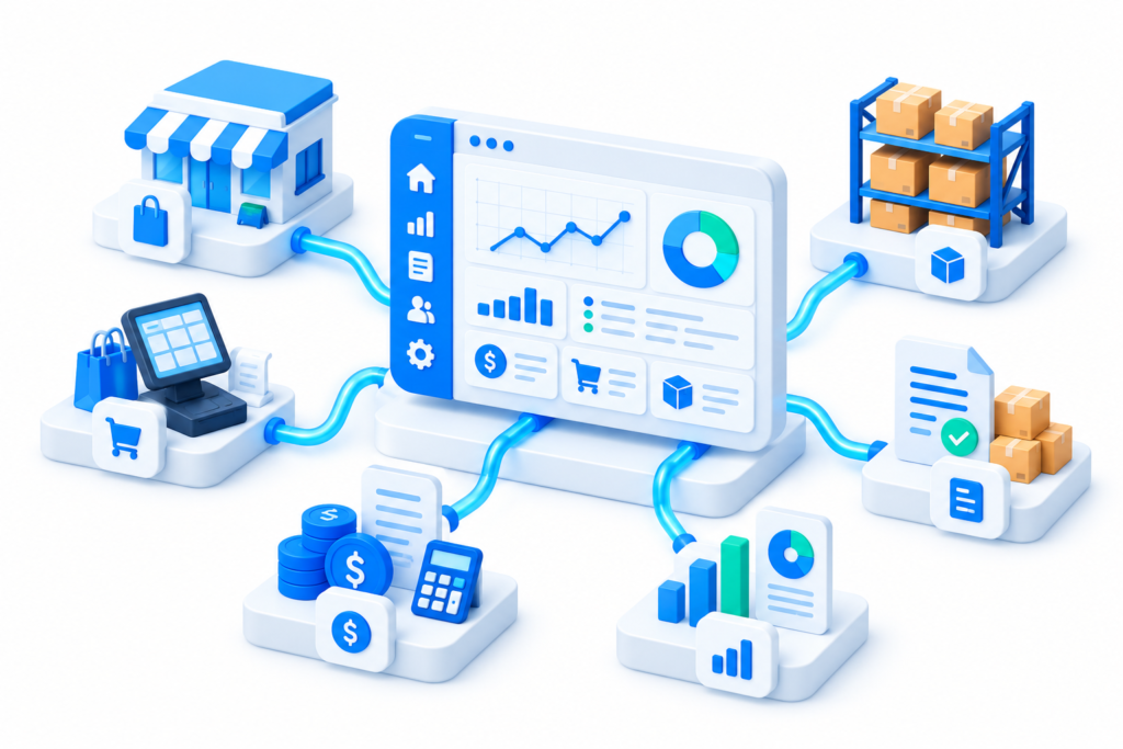 Business Central connecting retail stores, POS, inventory, purchasing and finance